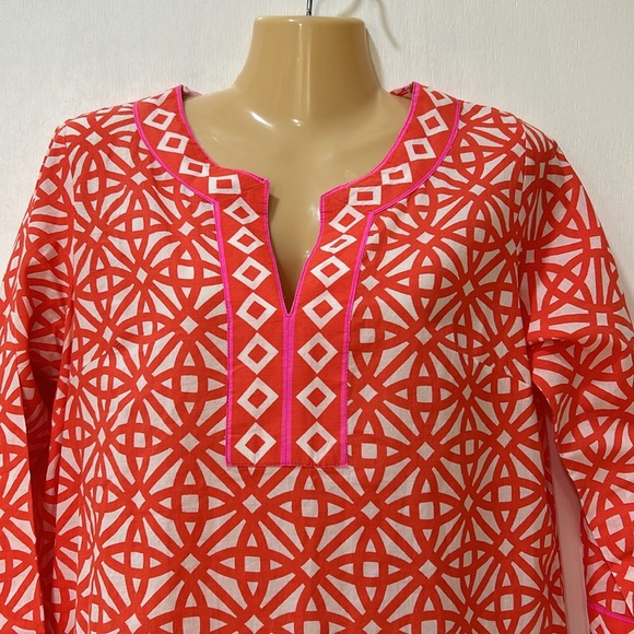 GRETCHEN SCOTT WOMEN TUNIC ORANGE PINK GEOMETRIC PRINT SZ SMALL - Picture 3 of 10